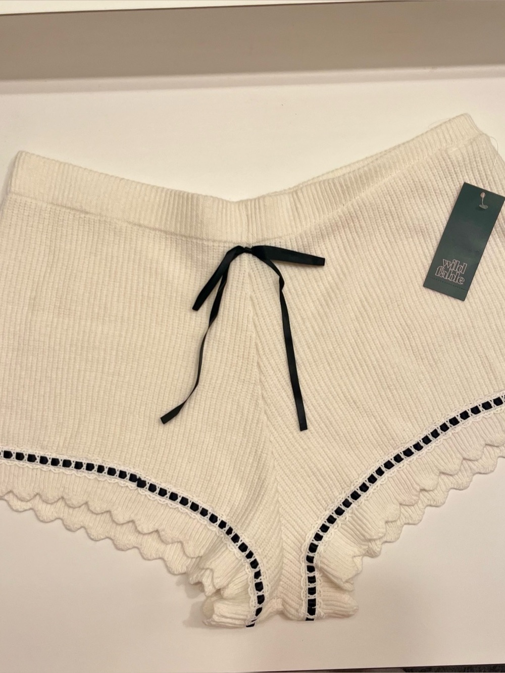 wild fable Cream Ribbed Lounge Shorts with Black Trim